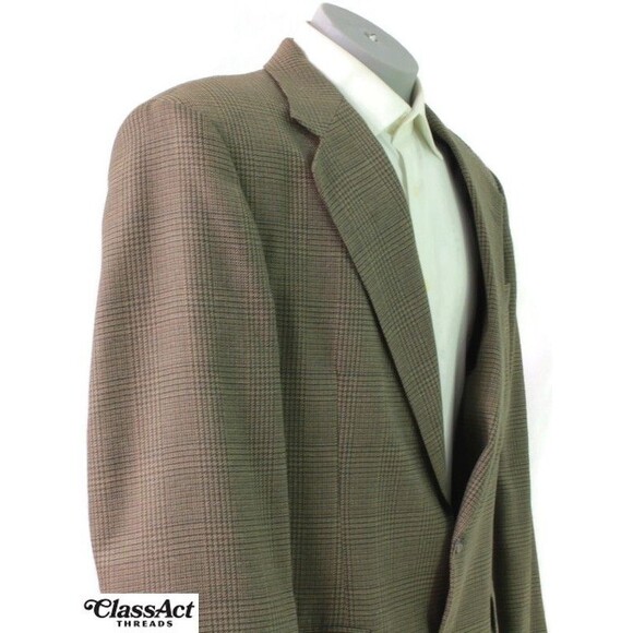 Haggar City Casual Mens Wool Blend Blazer Sport Coat Jacket Brown Glen Plaid 42L - Picture 2 of 7